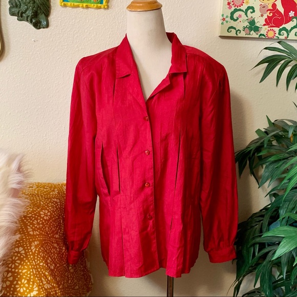 80s vintage long sleeved red blouse 🍒 - Picture 1 of 9